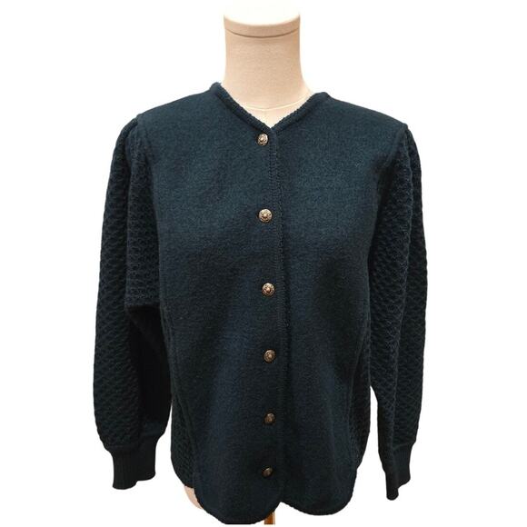 TALLY HO 100% Boiled Wool Vintage Cardigan Green Button Medium - Picture 1 of 10